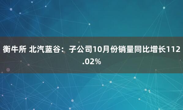 衡牛所 北汽蓝谷：子公司10月份销量同比增长112.02%