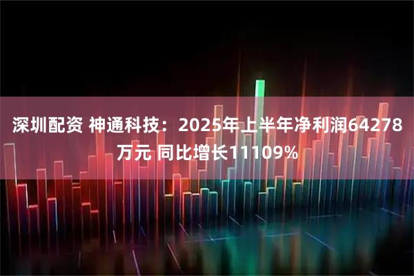 深圳配资 神通科技：2025年上半年净利润64278万元 同比增长11109%